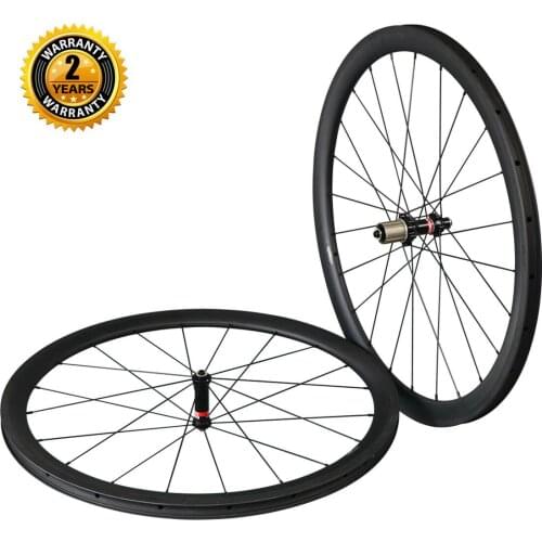700C Aero Road Bike Carbon Fiber Wheelset 40mm Deep Clincher Tubeless Ready 25mm with Straight Pull Hub