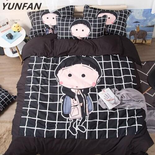 Cherry pellets Bedding Sets White plaid 3pcs bedclothes soft black duvet cover quilt cover pillow cases BeddingOutlet