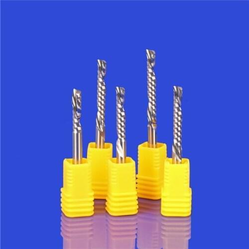10Pcs SHK 3.175/4/5/6/8mm Left Spiral Down Cut One Flute Router Bit CNC Wood MDF Acrylic PVC End Mill Carbide Milling Cutter