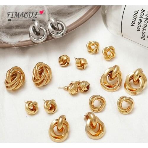 FIMAODZ Exaggerated Large Gold Earrings Women Retro Metal Geometric Earrings Round Simple Punk Jewelry