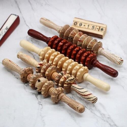 9-wheel Solid Wood Abdomen Massager Multifunctional Spa Muscle Roller Stick Anti Cellulite Blaster Fascia Body Leg Waist
