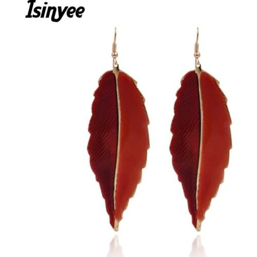 ISINYEE Fashion Long Enamel Leaf Drop Earrings For Women Bohemian Simple Elegant Ear Jewelry Brincos Para As Mulheres Wholesale