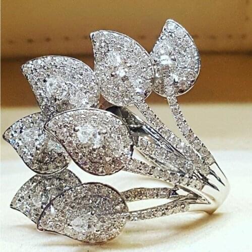 Fashion Jewelry Promise Wedding Rose Flower Leaf Vintage Exaggeration Rings Womens Luxury Charm Party Accessories