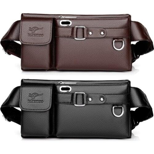 Mens Waist Pack Genuine Leather Male Money Belt Bag Shoulder Messenger Phone Bags Zipper Pocket Mobile Bag