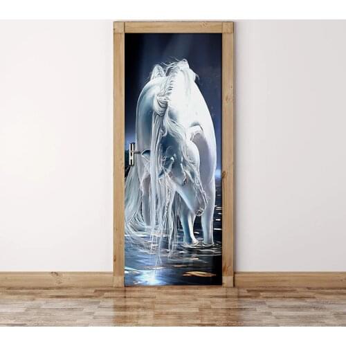Modern Art White Horse Mural 3D Wallpaper Home Decoration Living Room Bedroom Door sticker PVC Self-adhesive 3D Papel De Parede