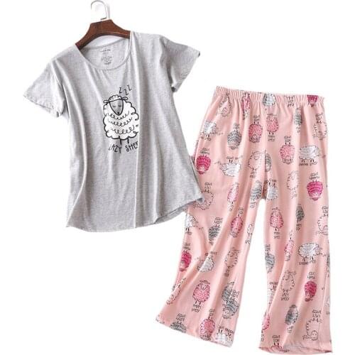 Summer New Ladies Cute Cartoon Animal Printed Pajama Set Comfort Soft Cotton 2Pcs Sleepwear Loose Women Casual Wear Homewear Set