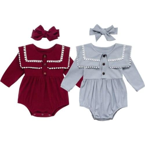 0-24M Infant Kids Baby Girl Clothes Tassel Long Sleeve Bodysuit Overall Headband 2pcs Outfits