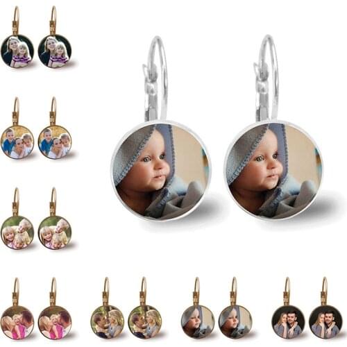 Personalized Custom Earrings Photo Mum Dad Baby Children Grandpa Parents Customized Designed Photo Gift For Family Anniversary