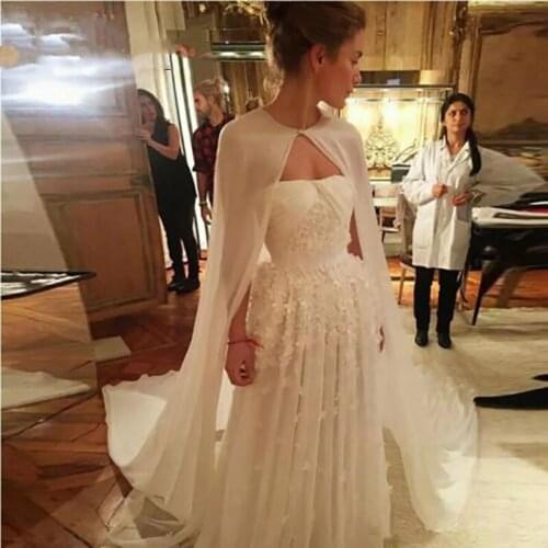 Simple White Ivory Black Long Chiffon Bridal Wraps Cloak For Women Prom Party Evening Wedding Dress Cape Jackets Bolero Shawls