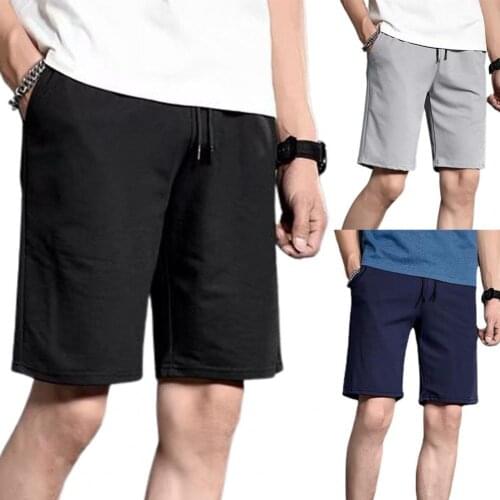 Simple Men Shorts Solid Color Quick Drying Summer Mid Rise Loose Short Trousers Drawstring Comfortable to wear for Sports