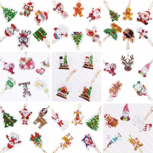 TAKEWEALTH DIY Christmas Diamond Painting Keychain Pendant Special Shaped Drill Diamond Art Crafts Women Bag Decoration