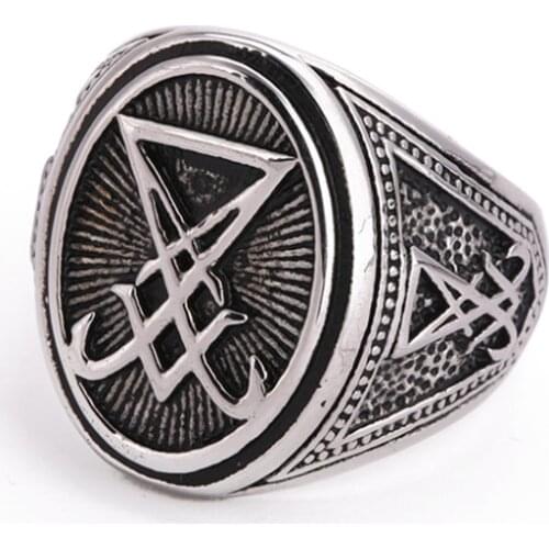 Secret Boy Seal of Lucifer 316L Stainless Steel Ring Punk Gothic Satan Unisex Jewelry Biker Ring Accessories for Gift