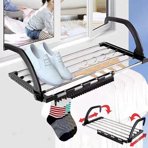 Folding Towel Drying Rack Stainless Steel Clothes Hanging Racks with Clips for Balcony Windowsill Home