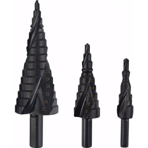 HSS Cobalt Step Drills Nitrogen High Speed Steel Spiral for Metal Cone Drill Bit Set Triangle Shank Hole Cutter