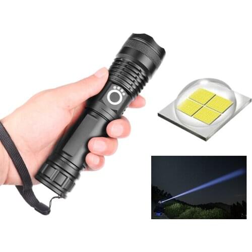 XHP50 LED Flashlight 26650 18650 Battery High Power Super Bright Lamp 5 Modes Zoom Shock Resistant USB Rechargeable Lights