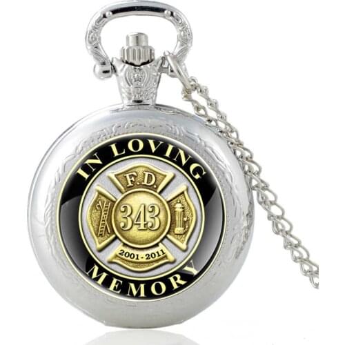 Unique Fireman In loving Memory Glass Cabochon Quartz Vintage Pocket Watch Men Women Silver Pendant Necklace Chain Hours Clock