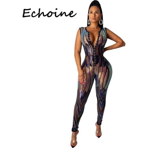 Sexy Elastic Sequin Jumpsuits Colorful Sleeveless Rompers Womens Jumpsuit Slinky Bodycon Playsuit Overalls