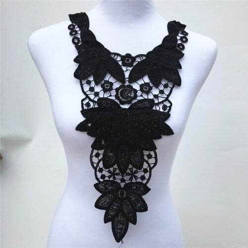 1pc Long black/white Embroidered Lace Flower Lace Neckline Collar Applique Motif Patches Scrapbooking Sewing Accessories