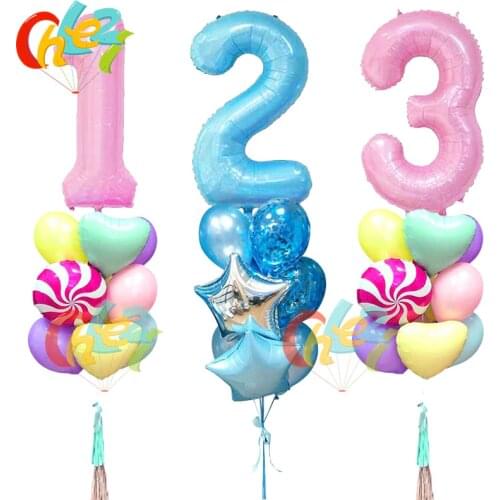10pcs 40inch Baby pink blue Number Balloons Latex Balloons Kids Birthday Gift baby shower Party Decoration supplies Air globos