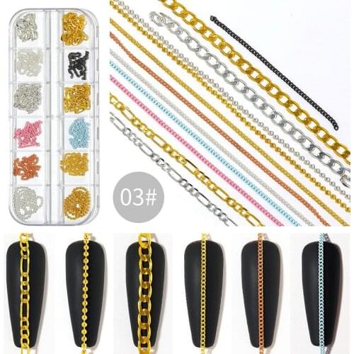 12 Grids Mixed Glitter Metal Nail Art Decoration Pearl Metal Chain Stud Beads Jewelry 3D DIY Alloy Flatback Rhinestone Manicure