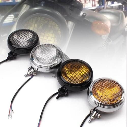 1x Black/Chrome Motorcycle Metal Retro Front Vintage Headlight Old School Grill Mask Clear/Amber Lens For Harley Chopper Bobber