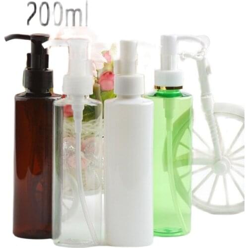 200ml white/clear/green/brown PET lotion bottle shampoo bottle with press pump ,gold collar
