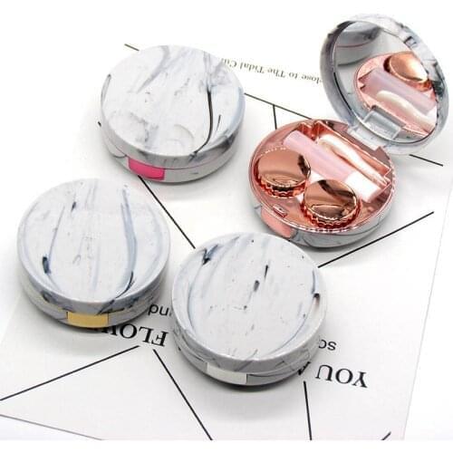 2021 Round Marble Stripe Contact Lens Case Glasses Container Holder Travel Glasses Lenses Box Kit Eyes Container Storage Box