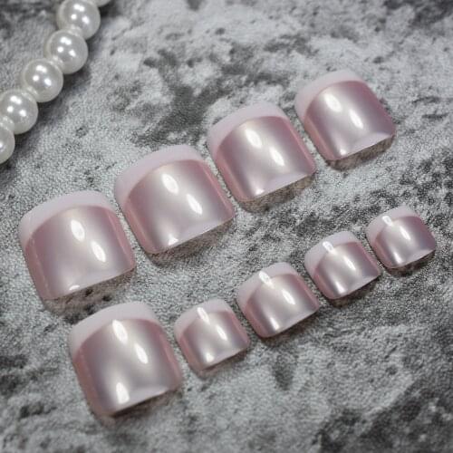 Cute French False Toesnail Light Pink UV Gel Foot Nail Square Full Wrap Acrylic Fake Toes Art Tips Hot Manicure Products 24pcs