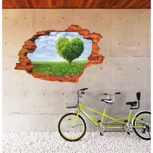 3D Cracked Wall Art Mural Decor Grassland Desert Village Sunset Sunrise Seascape Romantic Lavender Alley Scenery Wall Decal