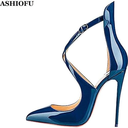 ASHIOFU Handmade New Ladies Pumps X-straps Sexy Striper Club Dress Shoes Pointed Toe Party Prom Fashion Evening Court Shoes