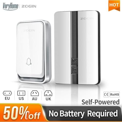 VeryHome Wireless Doorbell Waterproof Self-powered Button Smart Door Bell Sets Home Welcome Outdoor House Chimes Receiver