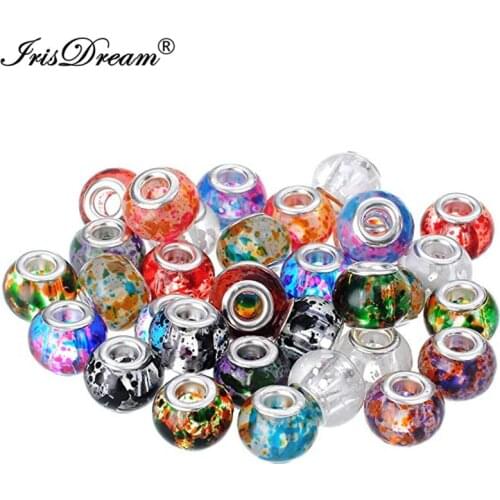 10PCS Lot New Flower Big Hole Round Loose Murano Spacer Crystal Glass Beads Fit Pandora Charms Bracelet For DIY Jewelry Necklace