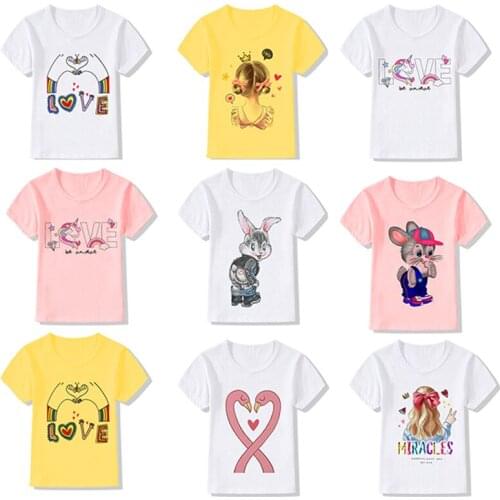 New 3 Colors Childrens Short Sleeve T-shirt Funny Rabbit Harajuku T-shirts Boy Kid Boys And Girls Tops Shirts Childrens Tshirt