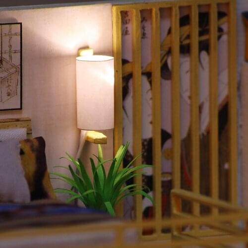 Kids 1:24 Wood Simple Japanese Style Dollhouse Kit LED Light Furniture