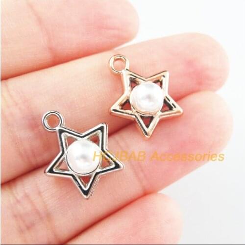 40Pcs Retro Dull Silver Plated KC Gold Color Acrylic Star Charms Pendants 14.5x17mm