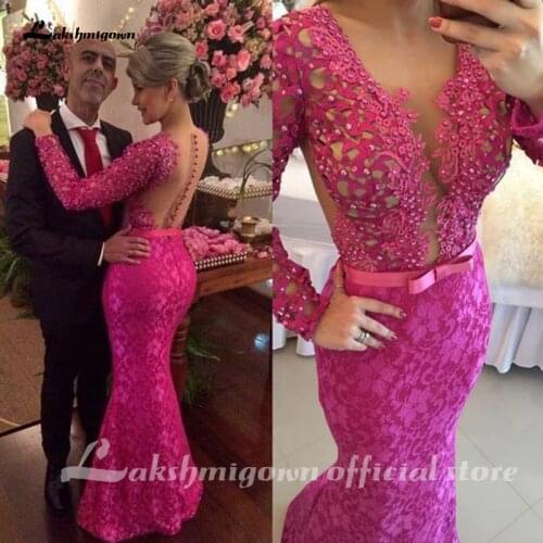 Elegant Mother Of The Bride Dresses Mermaid Sheer Top Appliques Long Sleeves Long Formal Event Gowns