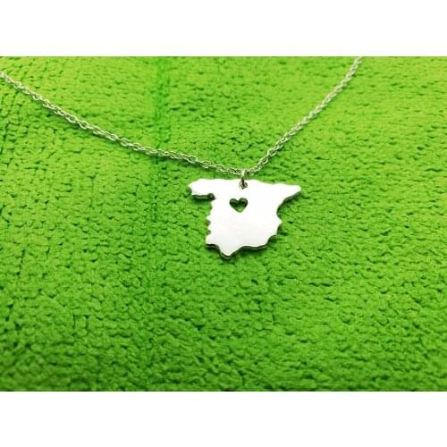 European Country Map Spain Necklace Espanha Spanish Pride I Heart Love Capital of Spain Madrid City Necklaces for Souvenir