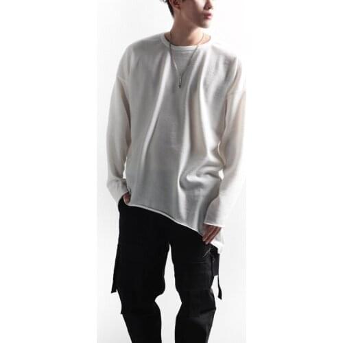 Mens T-shirt casual personality hairstylist m style irregular long sleeve T-shirt loose large size top