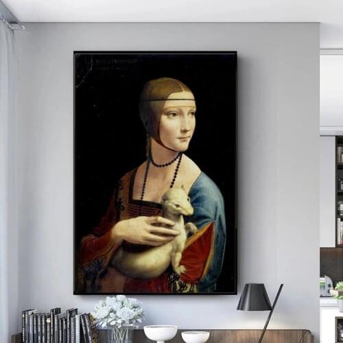 The Lady with An Ermine Canvas Painting Reproductions By Leonardo Da Vinci Famous Posters and Prints Wall Art Pictures for Decor