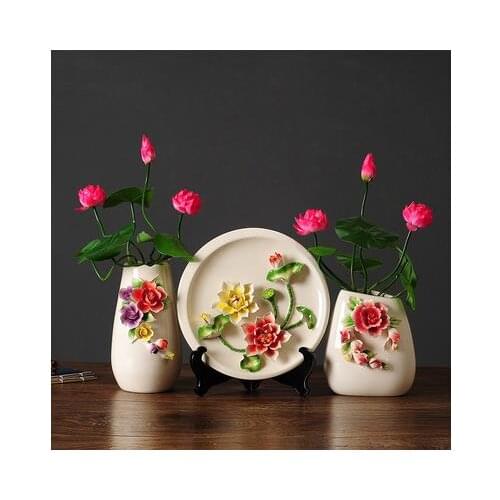 Ceramic vases, delicate flowers on vases, home office table decoration ornaments