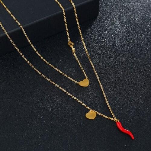 Red Enamel Chili Stainless Steel Necklaces women Loving Heart key Chili Pendants Necklace Gold/Silver Color Jewelry