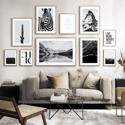 Calm Lake Mountain Waves Cactus Zebra Desert Wall Art Print Paper Canvas Painting Nordic Poster Decor Pictures For Living Room