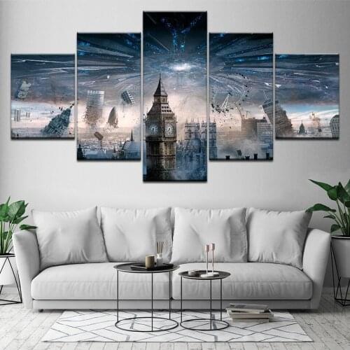 Wall Art Pictures Home Decor Poster Frame 5 Pieces London Big Ben Dark Cloud Landscape Living Room HD Printed Painting On Canvas
