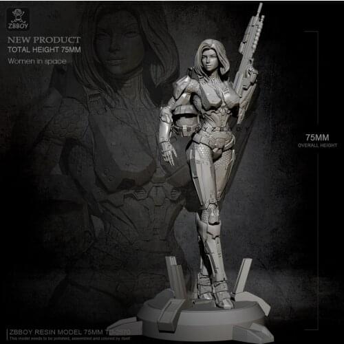 H75mm Unpainted Mechanical Female Warrior GK Resin Figure Scale Model Kit Resin Colorless Self-Assembled Toy No.018