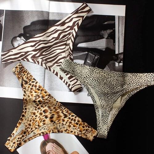 Leopard Print Underwear Women Hot Sexy Panties Women Ice Silk Thongs G String Seamless Panties Female Low-Rise Majtki Damskie