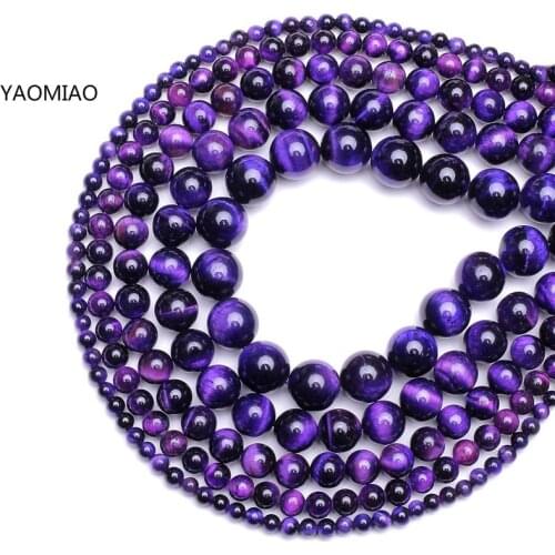 Wholesale Price Natural Stone purple Tiger Eye Agat Round Beads 15" Strand 4 6 8 10 12MM Pick Size Beads For Jewelry Making