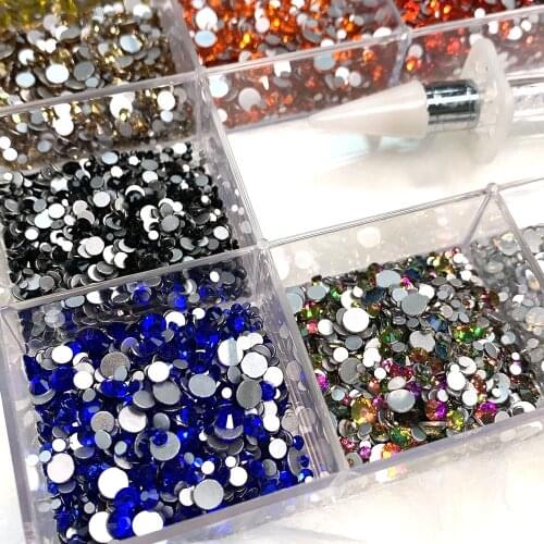 21Grid Crystal Glass Nail Art Rhinestone Decorations Flat Bottom Mixed Shapes Free With 1 Dotting Pen 3D DIY Manicuring Charms