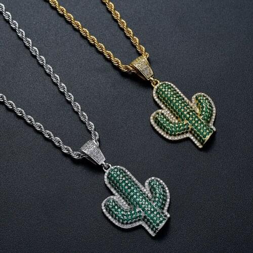 Green Color Plant Shape Bling Bling Brass Pendants Necklace Mirco Pave Brass setting CZ Hip Hop Jewelry CN170