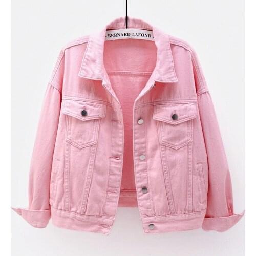 2021 New Women Plus Size Denim Jacket Spring Autumn Short Coat Pink Jean Jackets Casual Tops Loose Outerwear