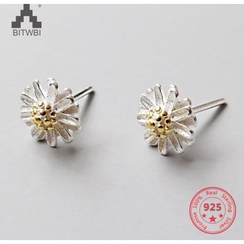 2018 Hot Sale 925 Sterling Silver Sun Flower Earrings Cute Small Daisy Earrings for Women Fashion Jewelry Gifts